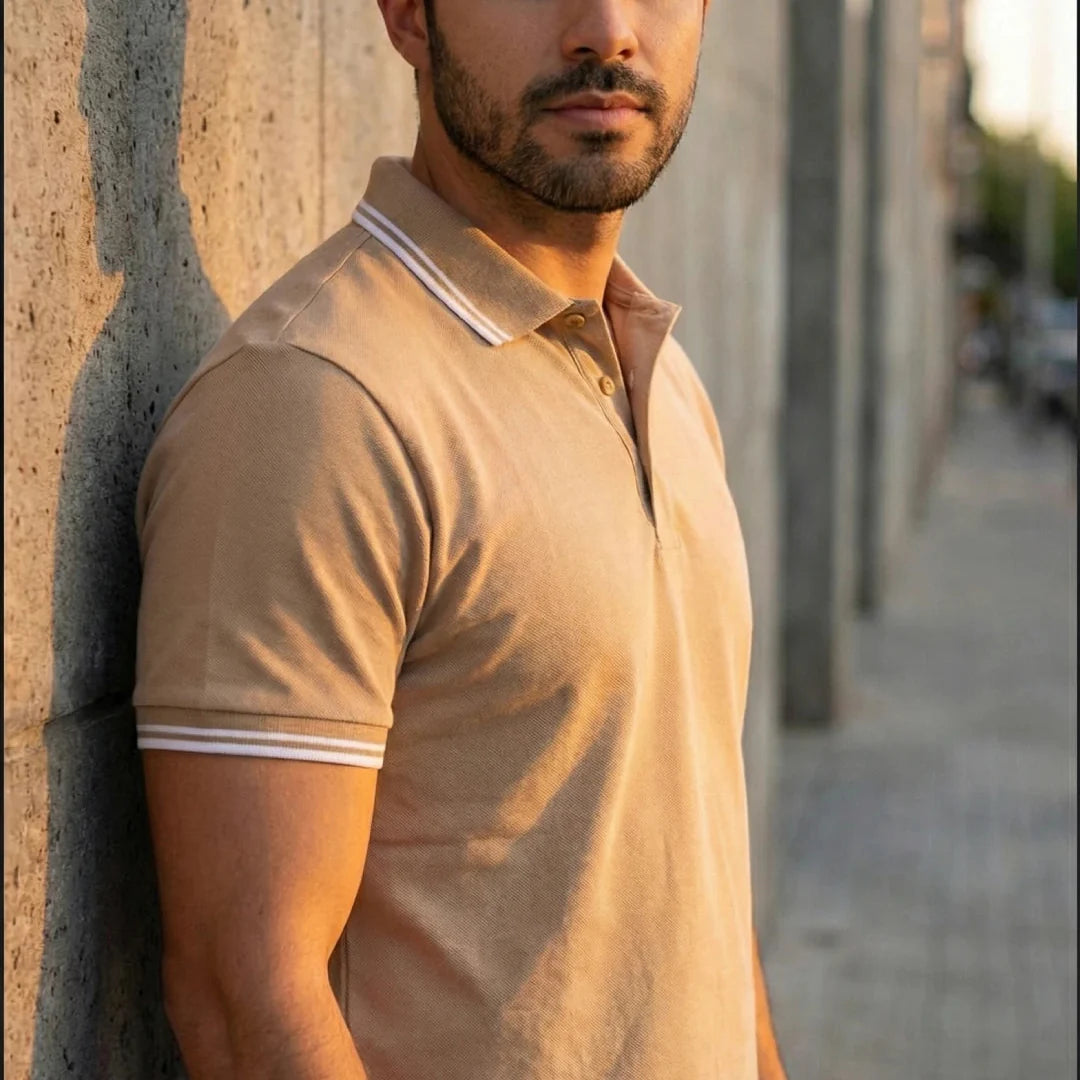 [Leve 9, Pague Só 6!] Polo Magnus Masculina em Algodão Piquet e Elastano de Ajuste Firme com Acabamento em Listras Duplas