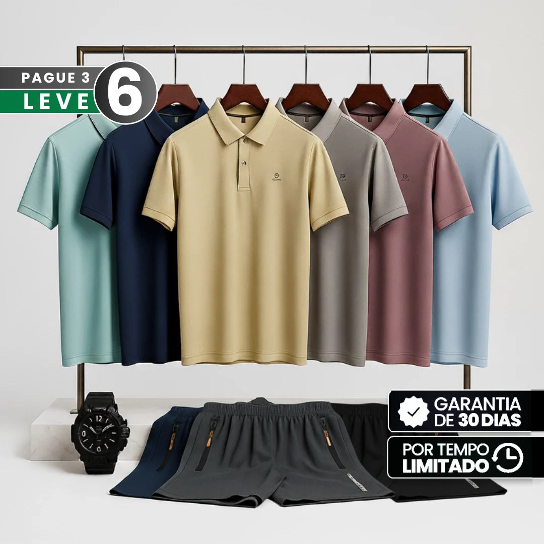 [Leve 6, Pague Só 3] Camisa Polo Latitude Masculina em Poliéster e Elastano com Secagem Rápida e Alta Resistência + BRINDES